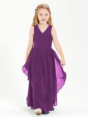 Boho Sleeveless Chiffon Junior Bridesmaid Dresses V-neck Grape