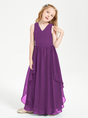 Boho Sleeveless Chiffon Junior Bridesmaid Dresses V-neck Grape
