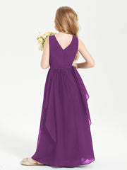 Boho Sleeveless Chiffon Junior Bridesmaid Dresses V-neck Grape