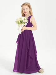 Boho Sleeveless Chiffon Junior Bridesmaid Dresses V-neck Grape