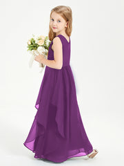 Boho Sleeveless Chiffon Junior Bridesmaid Dresses V-neck Grape