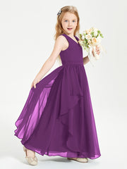 Boho Sleeveless Chiffon Junior Bridesmaid Dresses V-neck Grape
