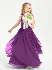 Boho Sleeveless Chiffon Junior Bridesmaid Dresses V-neck Grape
