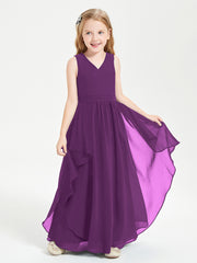 Boho Sleeveless Chiffon Junior Bridesmaid Dresses V-neck Grape