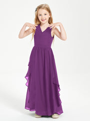 Boho Sleeveless Chiffon Junior Bridesmaid Dresses V-neck Grape