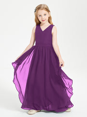 Boho Sleeveless Chiffon Junior Bridesmaid Dresses V-neck Grape