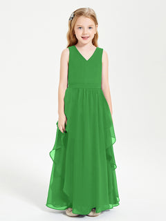 Boho Sleeveless Chiffon Junior Bridesmaid Dresses V-neck Green