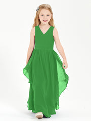 Boho Sleeveless Chiffon Junior Bridesmaid Dresses V-neck Green