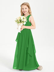 Boho Sleeveless Chiffon Junior Bridesmaid Dresses V-neck Green
