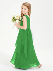Boho Sleeveless Chiffon Junior Bridesmaid Dresses V-neck Green