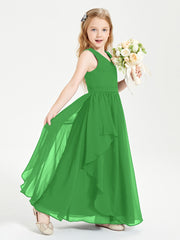 Boho Sleeveless Chiffon Junior Bridesmaid Dresses V-neck Green