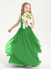 Boho Sleeveless Chiffon Junior Bridesmaid Dresses V-neck Green