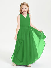Boho Sleeveless Chiffon Junior Bridesmaid Dresses V-neck Green