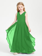 Boho Sleeveless Chiffon Junior Bridesmaid Dresses V-neck Green