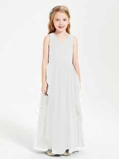 Boho Sleeveless Chiffon Junior Bridesmaid Dresses V-neck Ivory