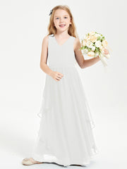 Boho Sleeveless Chiffon Junior Bridesmaid Dresses V-neck Ivory
