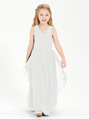 Boho Sleeveless Chiffon Junior Bridesmaid Dresses V-neck Ivory