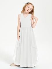 Boho Sleeveless Chiffon Junior Bridesmaid Dresses V-neck Ivory