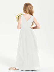 Boho Sleeveless Chiffon Junior Bridesmaid Dresses V-neck Ivory