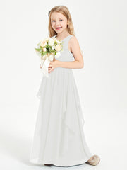 Boho Sleeveless Chiffon Junior Bridesmaid Dresses V-neck Ivory