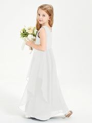Boho Sleeveless Chiffon Junior Bridesmaid Dresses V-neck Ivory