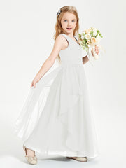 Boho Sleeveless Chiffon Junior Bridesmaid Dresses V-neck Ivory