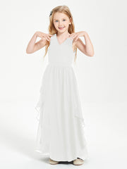 Boho Sleeveless Chiffon Junior Bridesmaid Dresses V-neck Ivory