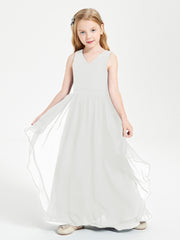 Boho Sleeveless Chiffon Junior Bridesmaid Dresses V-neck Ivory