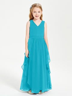 Boho Sleeveless Chiffon Junior Bridesmaid Dresses V-neck Jade