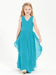 Boho Sleeveless Chiffon Junior Bridesmaid Dresses V-neck Jade