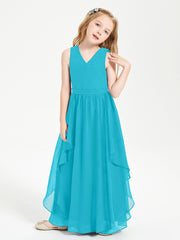 Boho Sleeveless Chiffon Junior Bridesmaid Dresses V-neck Jade
