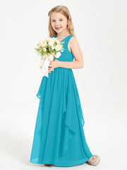 Boho Sleeveless Chiffon Junior Bridesmaid Dresses V-neck Jade