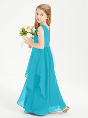 Boho Sleeveless Chiffon Junior Bridesmaid Dresses V-neck Jade
