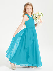 Boho Sleeveless Chiffon Junior Bridesmaid Dresses V-neck Jade