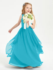 Boho Sleeveless Chiffon Junior Bridesmaid Dresses V-neck Jade