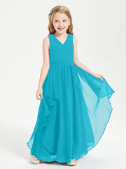 Boho Sleeveless Chiffon Junior Bridesmaid Dresses V-neck Jade