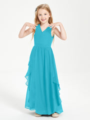 Boho Sleeveless Chiffon Junior Bridesmaid Dresses V-neck Jade