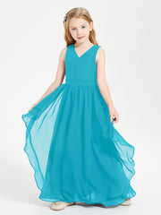 Boho Sleeveless Chiffon Junior Bridesmaid Dresses V-neck Jade
