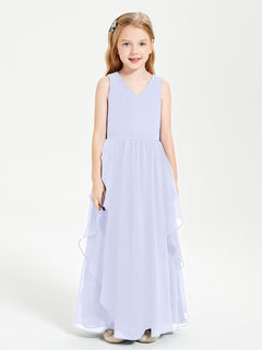 Boho Sleeveless Chiffon Junior Bridesmaid Dresses V-neck Lavender