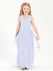 Boho Sleeveless Chiffon Junior Bridesmaid Dresses V-neck Lavender
