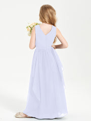 Boho Sleeveless Chiffon Junior Bridesmaid Dresses V-neck Lavender
