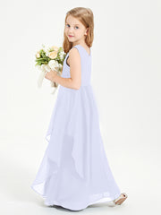 Boho Sleeveless Chiffon Junior Bridesmaid Dresses V-neck Lavender