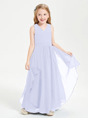 Boho Sleeveless Chiffon Junior Bridesmaid Dresses V-neck Lavender