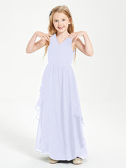 Boho Sleeveless Chiffon Junior Bridesmaid Dresses V-neck Lavender