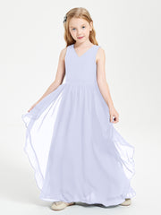 Boho Sleeveless Chiffon Junior Bridesmaid Dresses V-neck Lavender