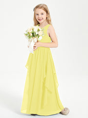 Boho Sleeveless Chiffon Junior Bridesmaid Dresses V-neck Lemon