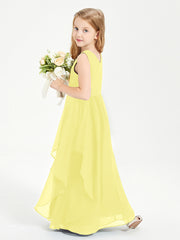 Boho Sleeveless Chiffon Junior Bridesmaid Dresses V-neck Lemon
