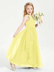 Boho Sleeveless Chiffon Junior Bridesmaid Dresses V-neck Lemon