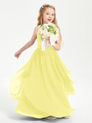 Boho Sleeveless Chiffon Junior Bridesmaid Dresses V-neck Lemon