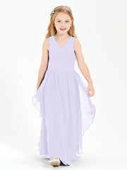 Boho Sleeveless Chiffon Junior Bridesmaid Dresses V-neck Lilac